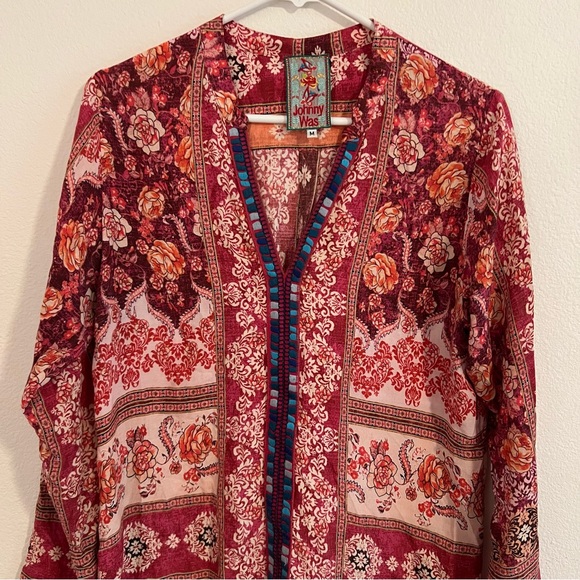 Johnny Was V-Neck Floral Print Trim Tunic - Picture 6 of 9